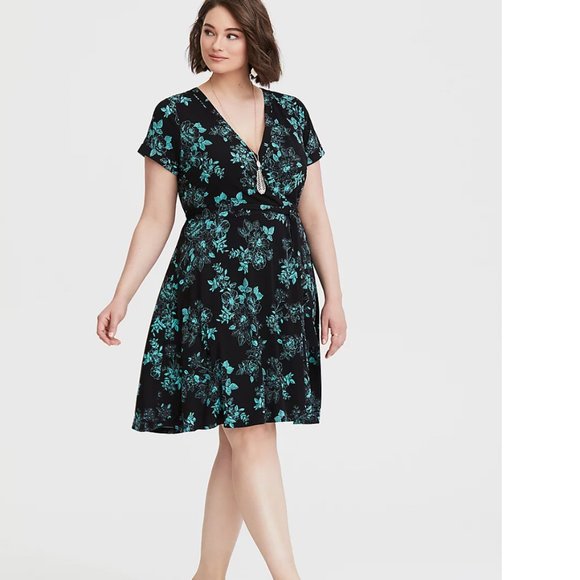 torrid Dresses & Skirts - Torrid Black Green/Teal Mint MINI STUDIO KNIT WRAP DRESS 00 M/L 10